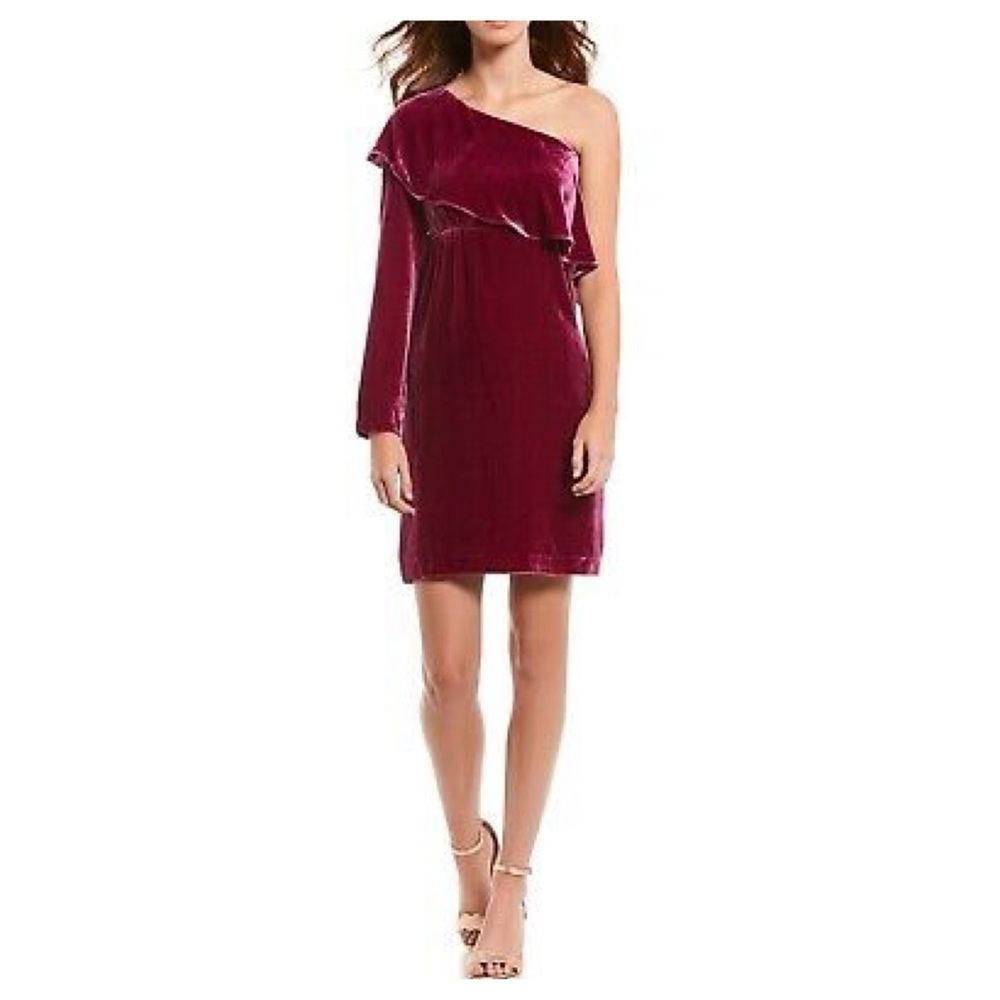 Nicole Miller One Shoulder Velvet Dress Fuchsia